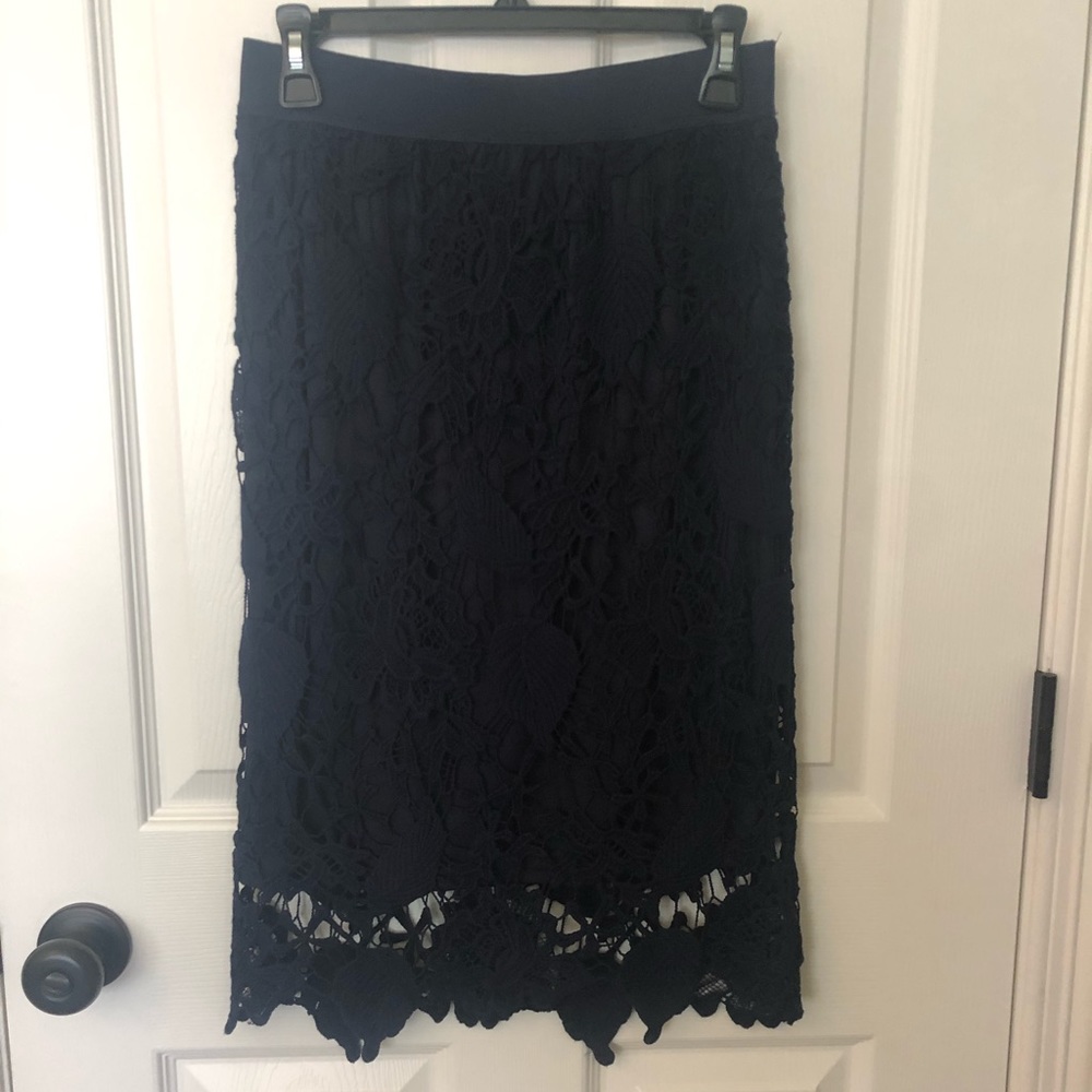 Navy Blue Knee-Length Pencil Skirt